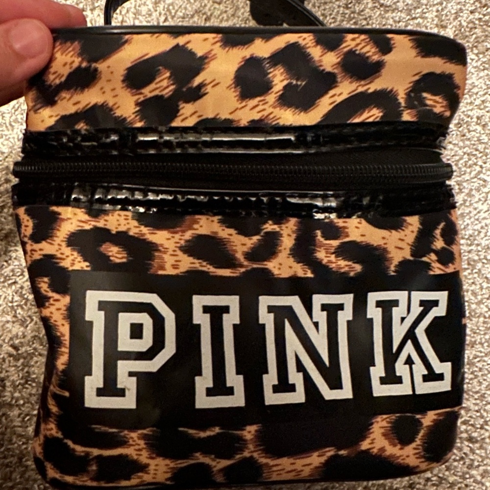 Pink cheetah makeup bag